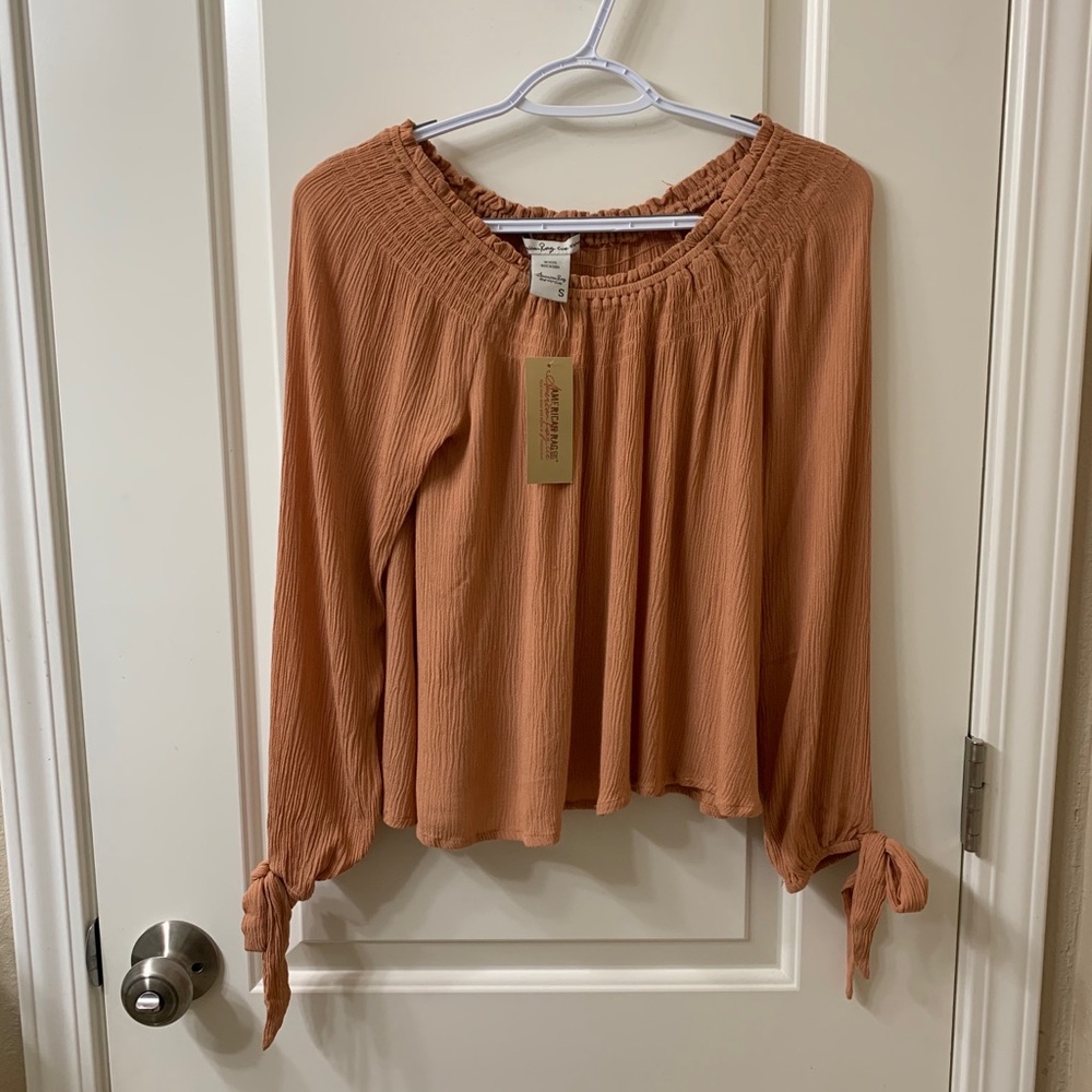 American Tag Cie JR Peasant Long Tie Sleeve Top, S